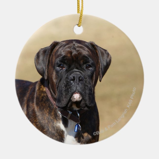 Brindle Boxer-Hund stehend Keramik Ornament (Vorne)