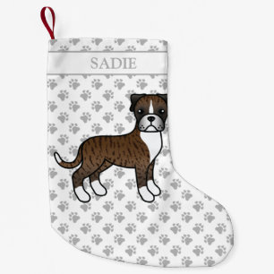 Brindle Boxer Niedlicher Cartoon Dog & Name Kleiner Weihnachtsstrumpf