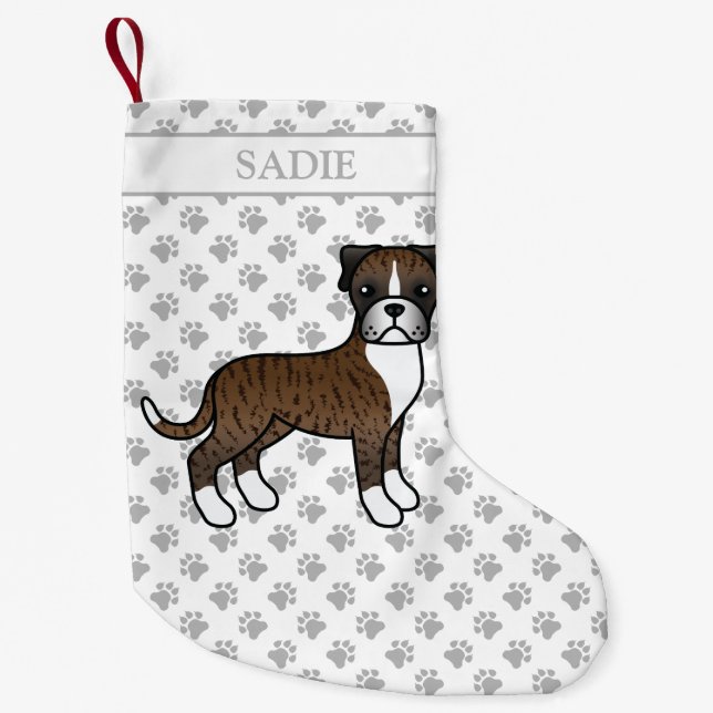 Brindle Boxer Niedlicher Cartoon Dog & Name Kleiner Weihnachtsstrumpf (Vorderseite)