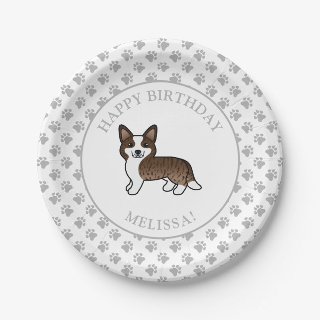 Brindle Cardigan Welsh Corgi Dog Birthday Party Pappteller (Vorderseite)