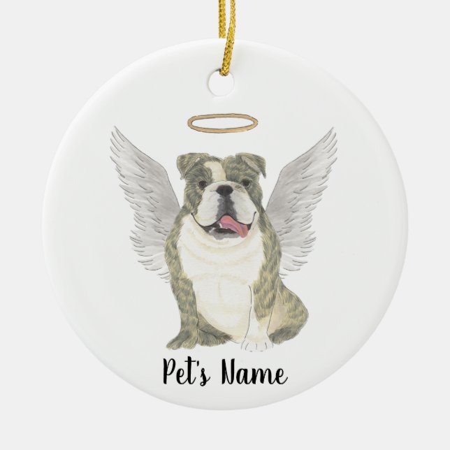Brindle English Bulldog Beileid Memorial Keramik Ornament (Vorne)