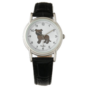 Brindle English Staffie Süßer Cartoon-Hund & Name Armbanduhr