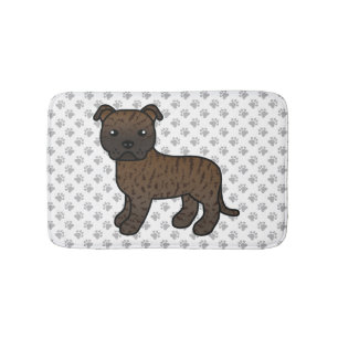 Brindle English Staffie Süßer Cartoon-Hund & Pfote Badematte