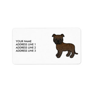 Brindle English Staffie Süßer Cartoon-Hund & Text Adressaufkleber