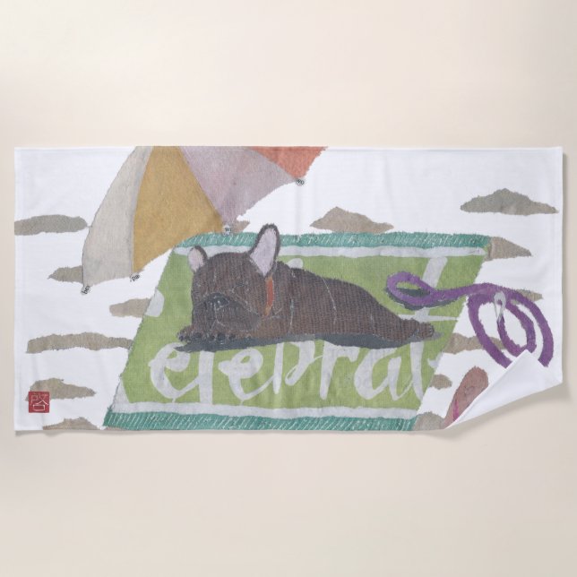 Brindle französische Bulldogge, Frenchie, modern Strandtuch (Vorderseite)