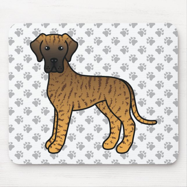 Brindle Great Dane Niedlich Cartoon Dog Mousepad (Vorne)