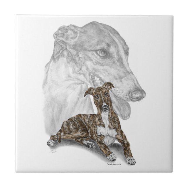 Brindle Greyhound Dog Art Fliese (Vorderseite)