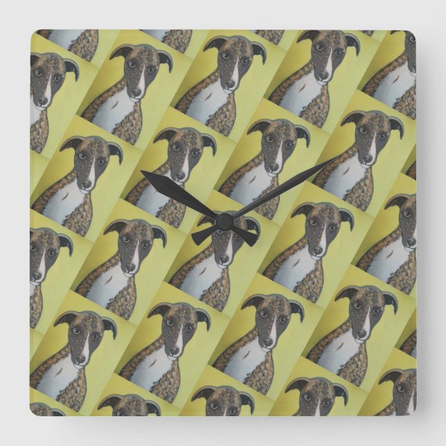 Brindle Greyhound Wall Clock Quadratische Wanduhr (Vorderseite)