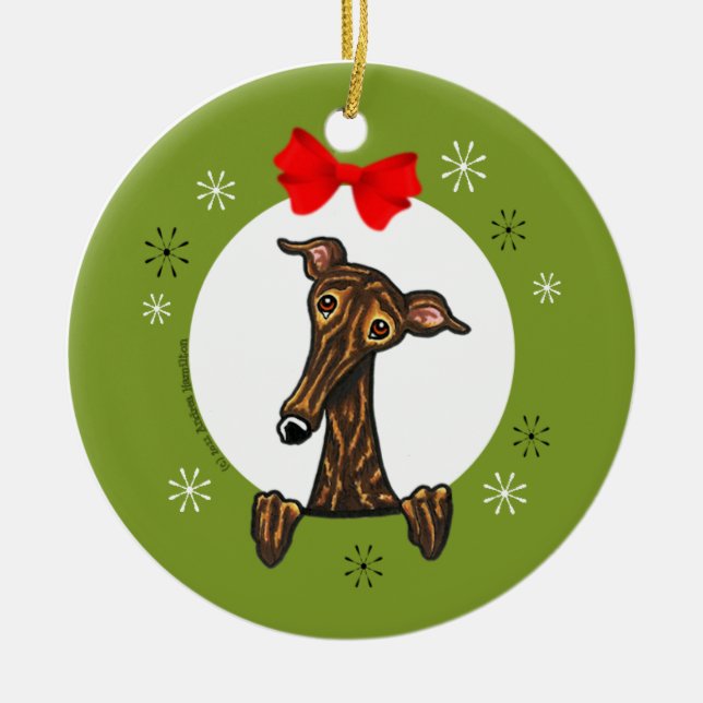 Brindle Greyhound Whippet Weihnachtsklassiker Keramikornament (Vorne)