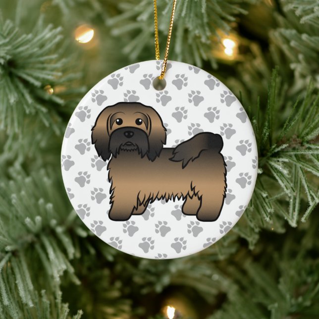 Brindle Havanese Niedlich Cartoon Dog Illustration Keramik Ornament (Baum)