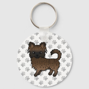 Brindle Langhaar Chihuahua Cartoon Hund & Pfoten Schlüsselanhänger