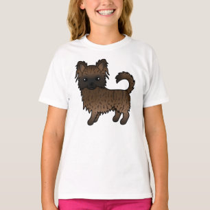 Brindle Langhaar Chihuahua Süßer Cartoon-Hund T-Shirt