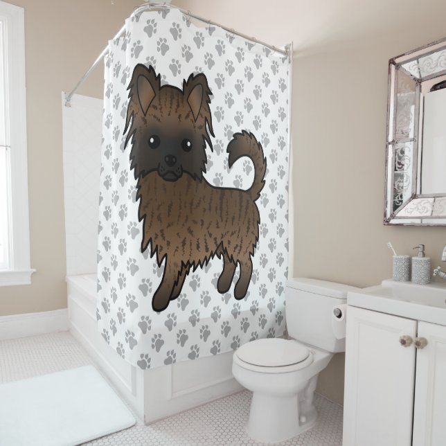 Brindle Long Coat Chihuahua Cartoon Dog & Paws Duschvorhang (Beispiel)