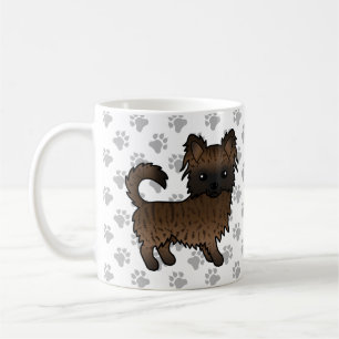 Brindle Long Coat Chihuahua Cartoon Dog & Paws Kaffeetasse