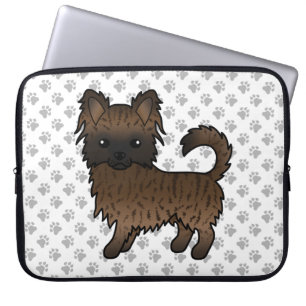 Brindle Long Coat Chihuahua Cartoon Dog & Paws Laptopschutzhülle