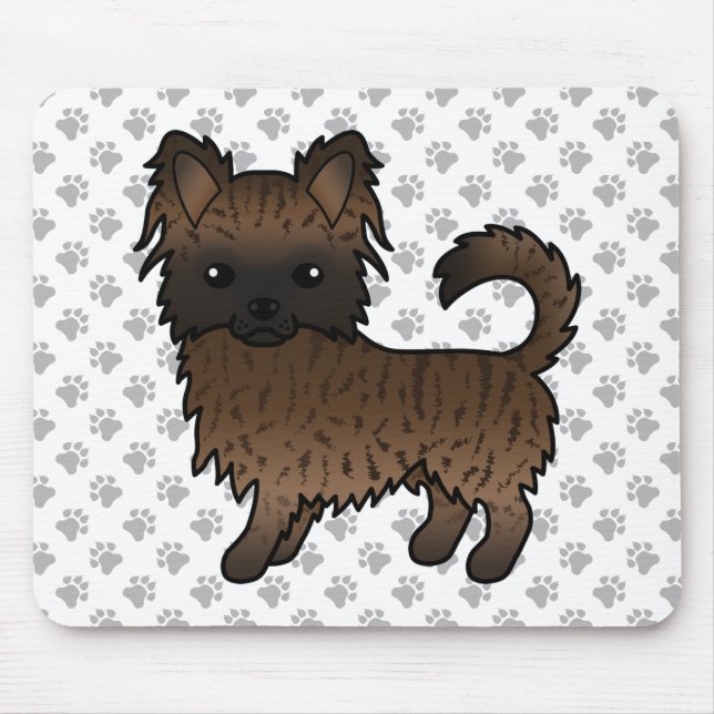 Brindle Long Coat Chihuahua Cartoon Dog & Paws Mousepad (Vorne)