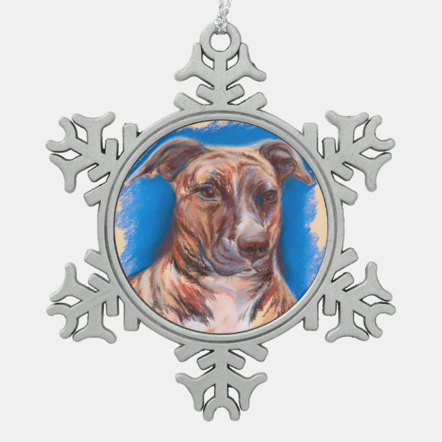 Brindle Pit Bull Dog Schneeflocken Zinn-Ornament (Vorderseite)