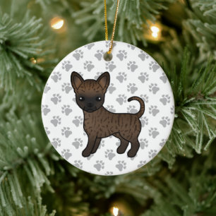 Brindle Smooth Coat Chihuahua Cartoon Dog & Paws Keramik Ornament