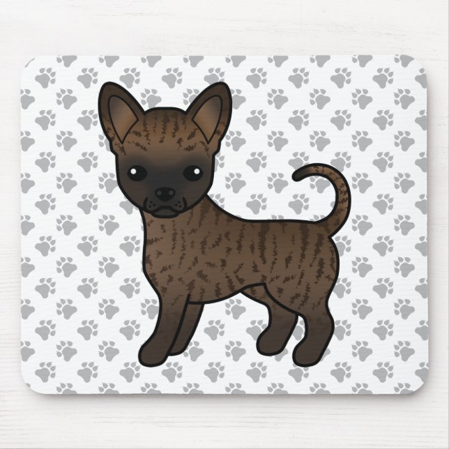 Brindle Smooth Coat Chihuahua Cartoon Dog & Paws Mousepad (Vorne)