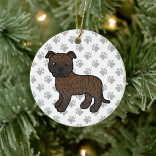 Brindle Staffordshire Bull Terrier Cartoon Dog Keramik Ornament