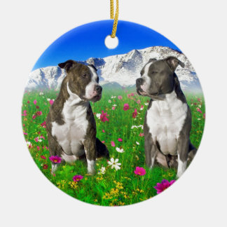 Brindle u. blaue Staffordshire- u. Pitbull-Hunde Keramikornament