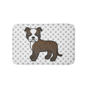 Brindle und weißer Staffie süßer Cartoon-Hund & Pf Badematte