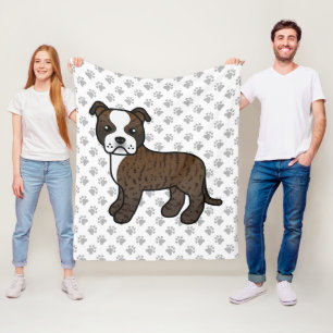 Brindle und weißer Staffie süßer Cartoon-Hund & Pf Fleecedecke