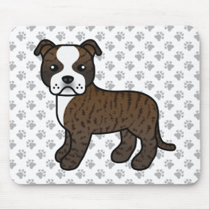 Brindle und weißer Staffie süßer Cartoon-Hund & Pf Mousepad