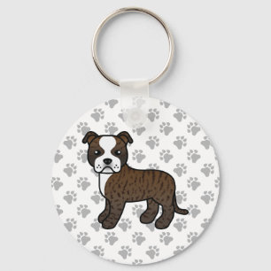 Brindle- und Weißer Staffordshire-Bullterrier-Hund Schlüsselanhänger