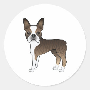 Brindle und White Boston Terrier Niedlicher Cartoo Runder Aufkleber