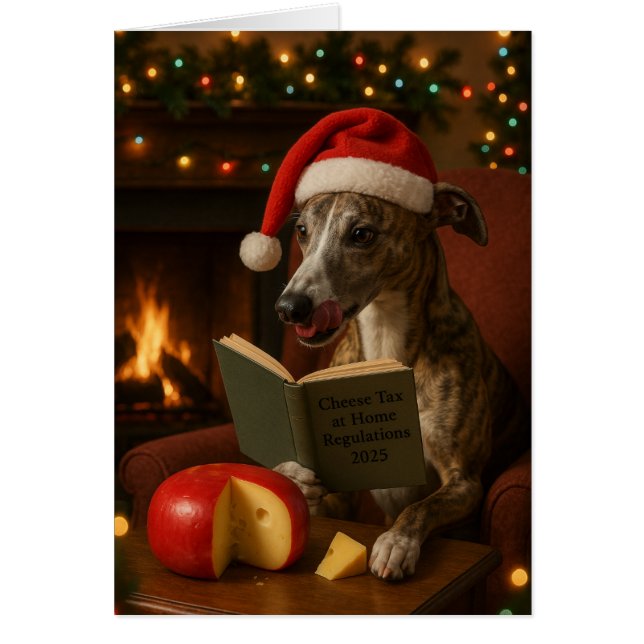 Brindle Whippet Cheese Tax Christmas greeting card (Vorne)