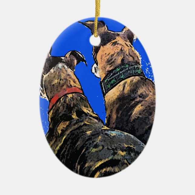 Brindle Windhund-Weihnachtsverzierung Keramik Ornament (Vorne)