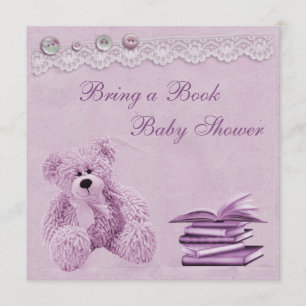 Bring a Book Flieder Teddy Vintage Spitze Baby Sho Einladung