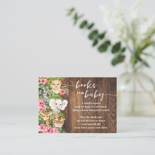 Bring a Book Rustic Pink Safari Baby Shower Card Platzkarte (Stehend Vorderseite)