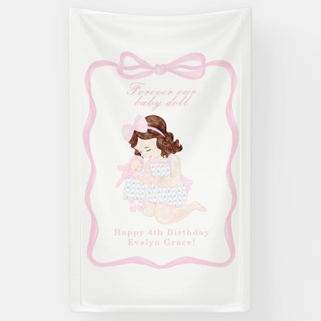 Bring a Doll Geburtstag Preppy Grandmillennial Banner (Vertikal)