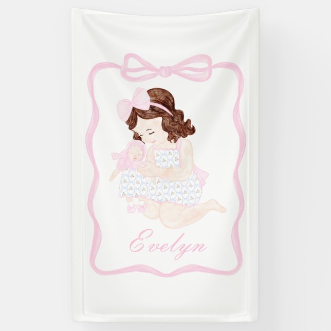 Bring a Doll Geburtstag Preppy Grandmillennial Banner (Vertikal)