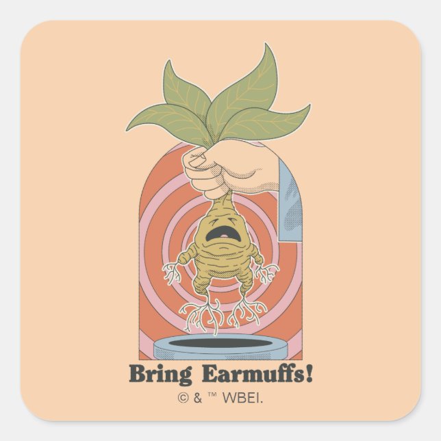 "Bring Earmuffs!" Screaming Mandrake Graphic Quadratischer Aufkleber (Vorderseite)