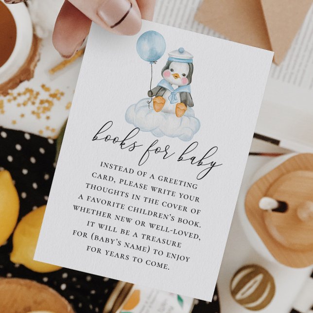 Bring ein Buch für das Baby. Niedlicher Pinguin Begleitkarte (Von Creator hochgeladen)