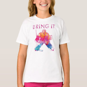 Bring It Girls Pink Hockey Goalie Wasserfarbe T-Shirt