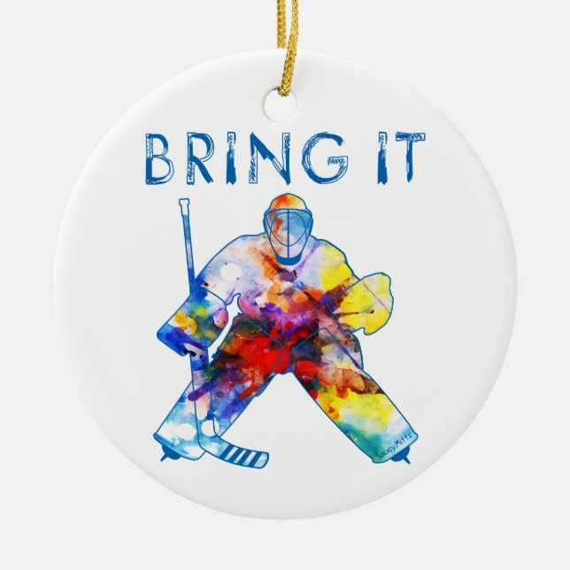 Bring it Hockey Goalie Wasserfarbe Weihnachten Keramik Ornament (Vorne)