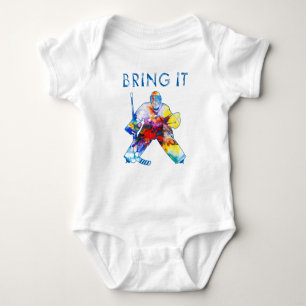 Bring it Hockey Goalie Watercolor Baby Strampler