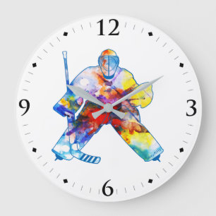 Bring it Hockey Goalie Watercolor Große Wanduhr