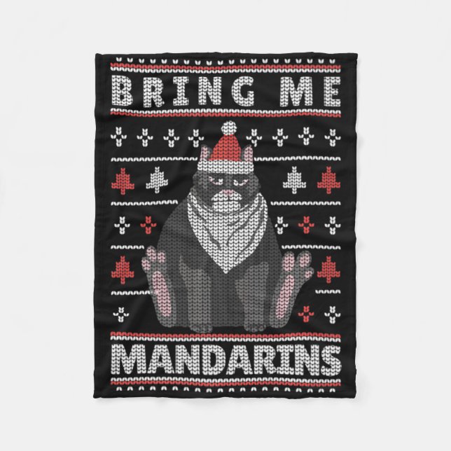 Bring Me Mandarins Cat Ugly Xmas Cat T Shirt  Fleecedecke (Vorderseite)