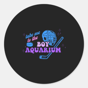 Bring mich zum Jungen-Aquarium lustiger Hockey Runder Aufkleber