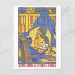"Bring Zuhause the World in Books" Vintage Poster Postkarte