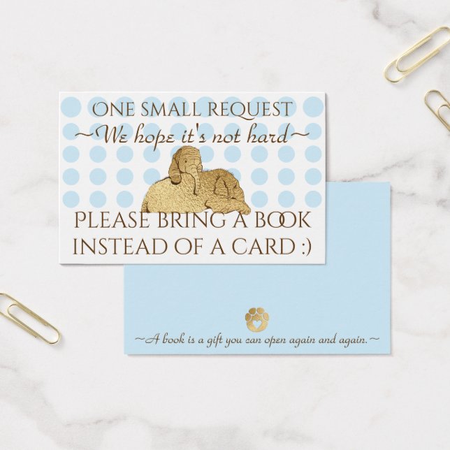 BringABook Insert Card Baby Blue Gold Elephant (Büro)