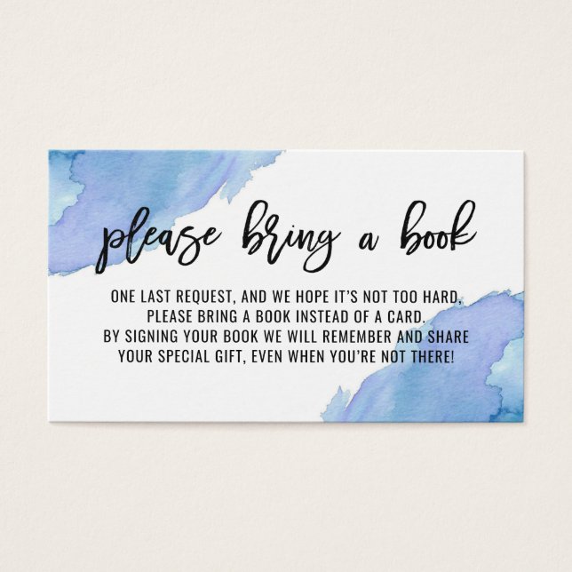 BRINGEN EINES BUCHS Watercolor Blue Baby Dusche (Vorderseite)