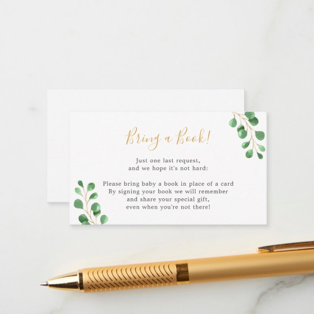 Bringen Sie ein Buch Eukalyptus Babydusche Begleitkarte (Vorderseite/Rückseite Beispiel)
