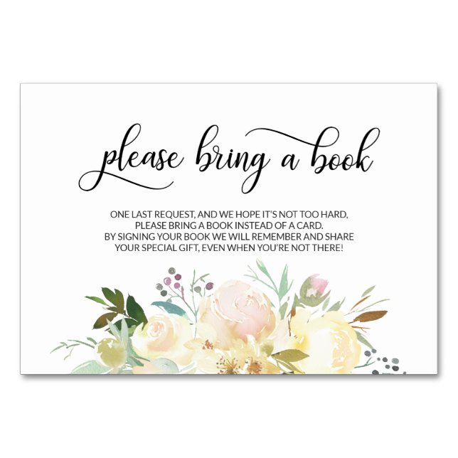 Bringen Sie ein Buch mit - Rosa, weiße, florale Ba Tischnummer (Vorderseite)