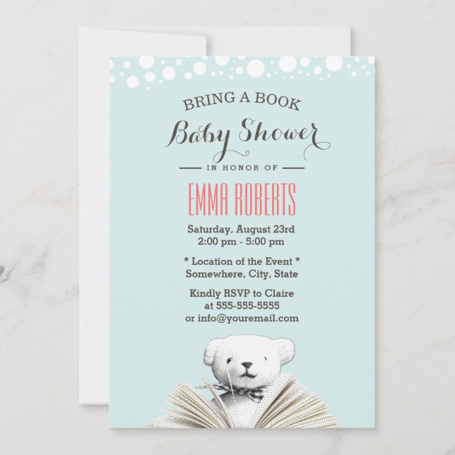 Bringen Sie ein Buch Teddy Bear Baby Shower Einlad Einladung (Vorderseite)